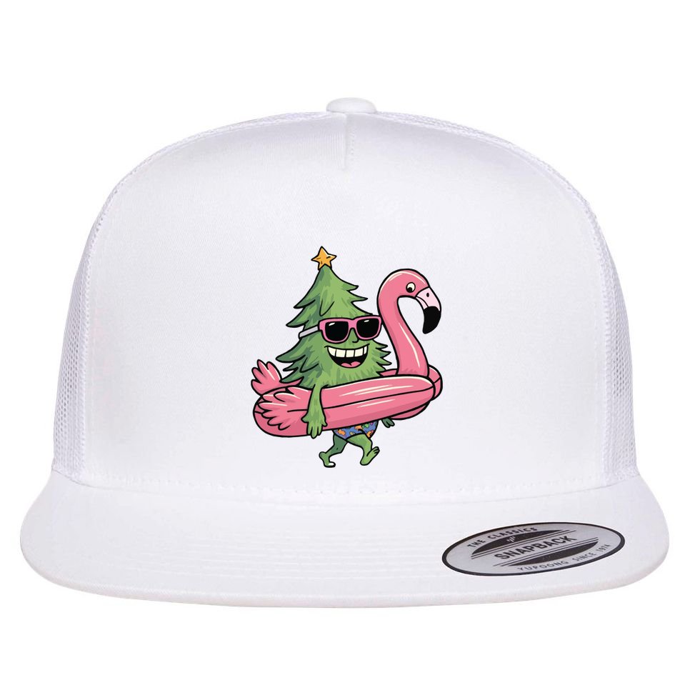 Retro Christmas Tree Beach Vacation Christmas In July Flat Bill Trucker Hat