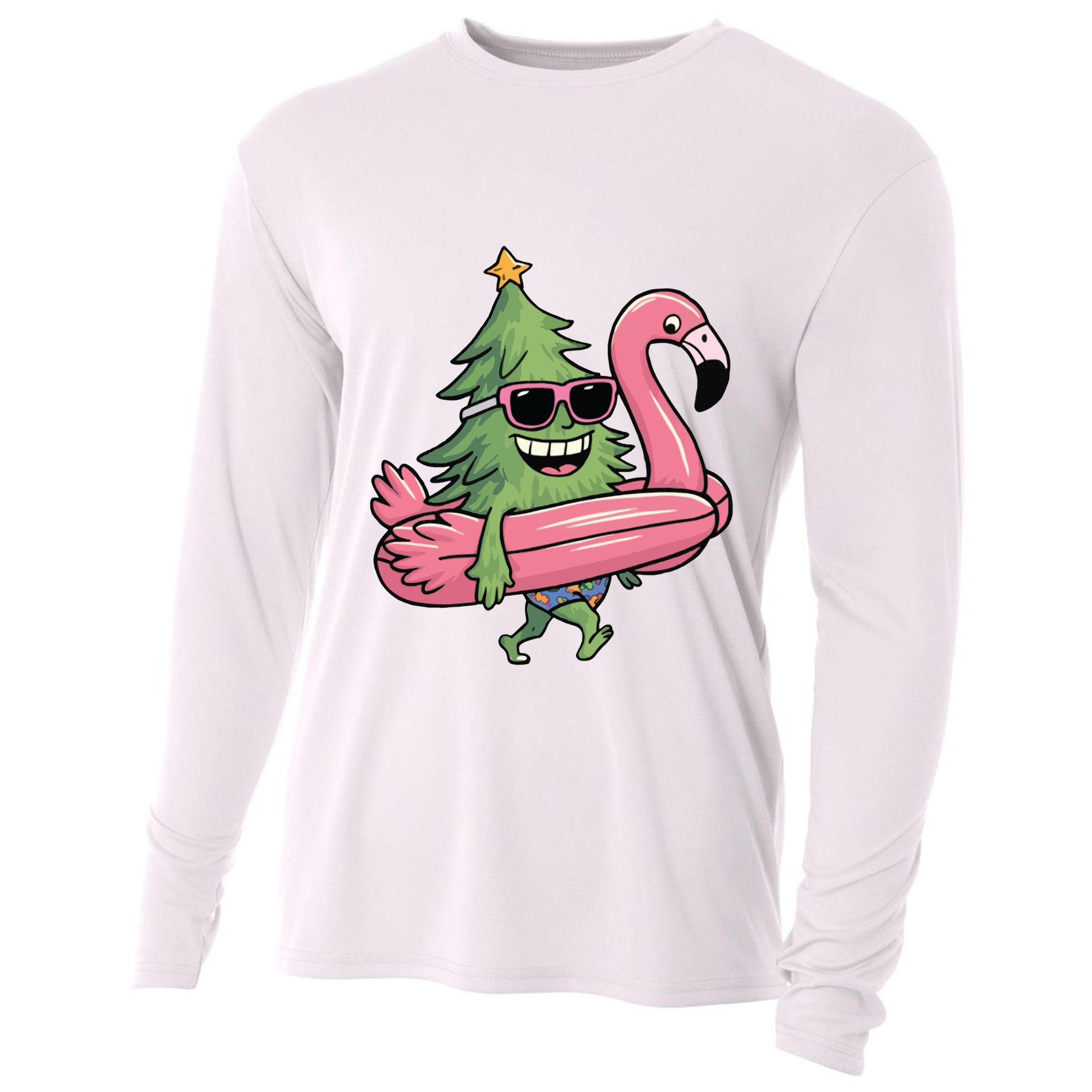 Retro Christmas Tree Beach Vacation Christmas In July Cooling Performance Long Sleeve Crew