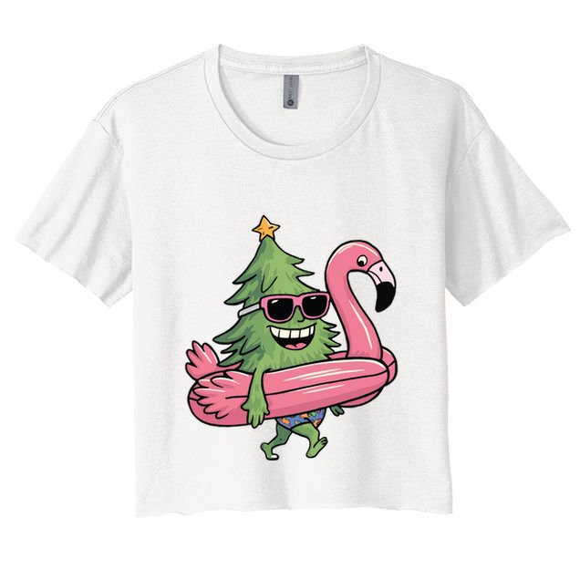Retro Christmas Tree Beach Vacation Christmas In July Crop Top