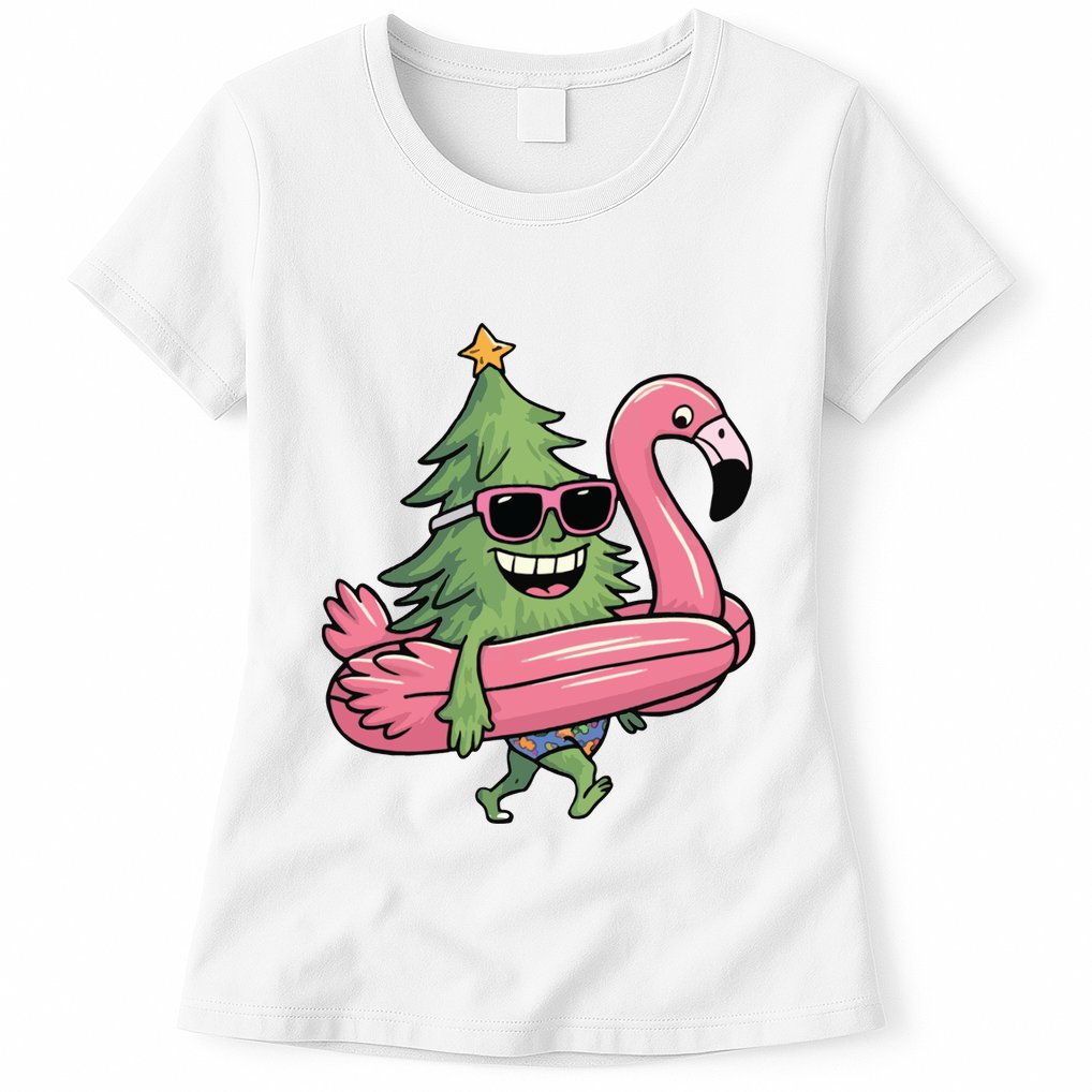 Retro Christmas Tree Beach Vacation Christmas In July Womens T-Shirt