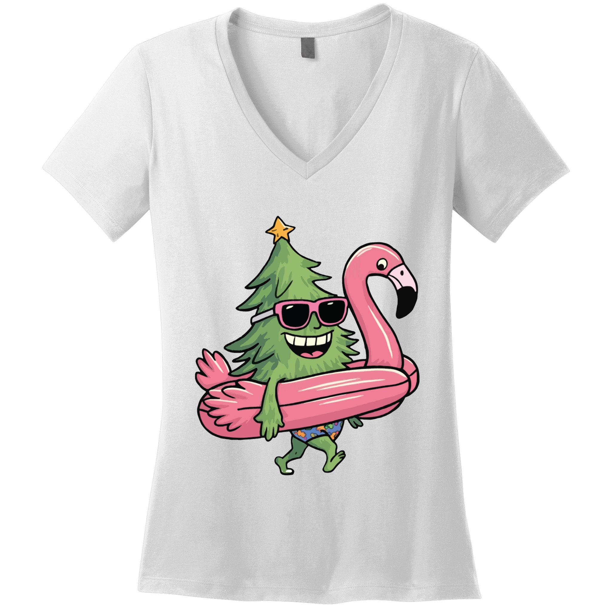Retro Christmas Tree Beach Vacation Christmas In July Women's V-Neck T-Shirt
