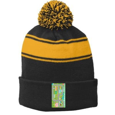 Race Car Track Funny Parent Trap Stripe Pom Pom Beanie