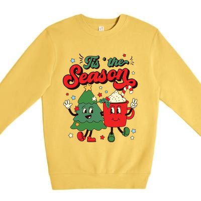 Retro Christmas Tis The Season Christmas Tree Coffee Latte Premium Crewneck Sweatshirt