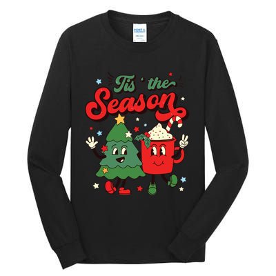 Retro Christmas Tis The Season Christmas Tree Coffee Latte Tall Long Sleeve T-Shirt