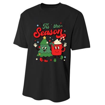 Retro Christmas Tis The Season Christmas Tree Coffee Latte Performance Sprint T-Shirt