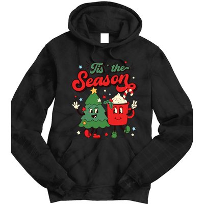 Retro Christmas Tis The Season Christmas Tree Coffee Latte Tie Dye Hoodie