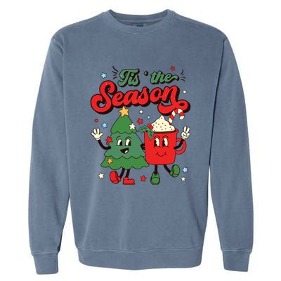 Retro Christmas Tis The Season Christmas Tree Coffee Latte Garment-Dyed Sweatshirt