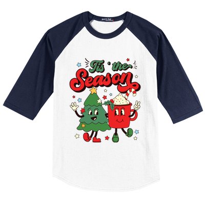 Retro Christmas Tis The Season Christmas Tree Coffee Latte Baseball Sleeve Shirt