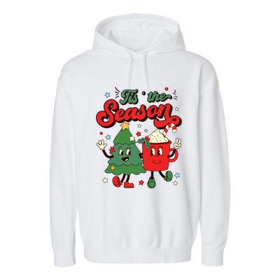 Retro Christmas Tis The Season Christmas Tree Coffee Latte Garment-Dyed Fleece Hoodie