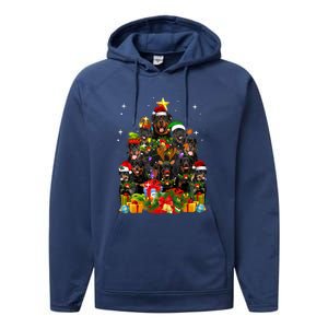 Rottweiler Christmas Tree Lights Santa Hat Holiday Costume Performance Fleece Hoodie