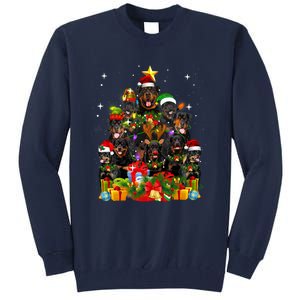 Rottweiler Christmas Tree Lights Santa Hat Holiday Costume Tall Sweatshirt