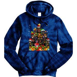 Rottweiler Christmas Tree Lights Santa Hat Holiday Costume Tie Dye Hoodie