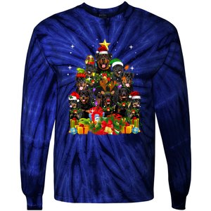 Rottweiler Christmas Tree Lights Santa Hat Holiday Costume Tie-Dye Long Sleeve Shirt