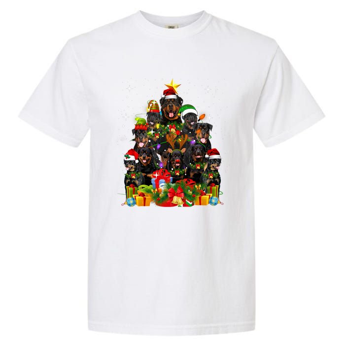 Rottweiler Christmas Tree Lights Santa Hat Holiday Costume Garment-Dyed Heavyweight T-Shirt