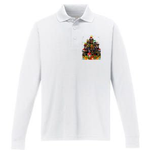 Rottweiler Christmas Tree Lights Santa Hat Holiday Costume Performance Long Sleeve Polo