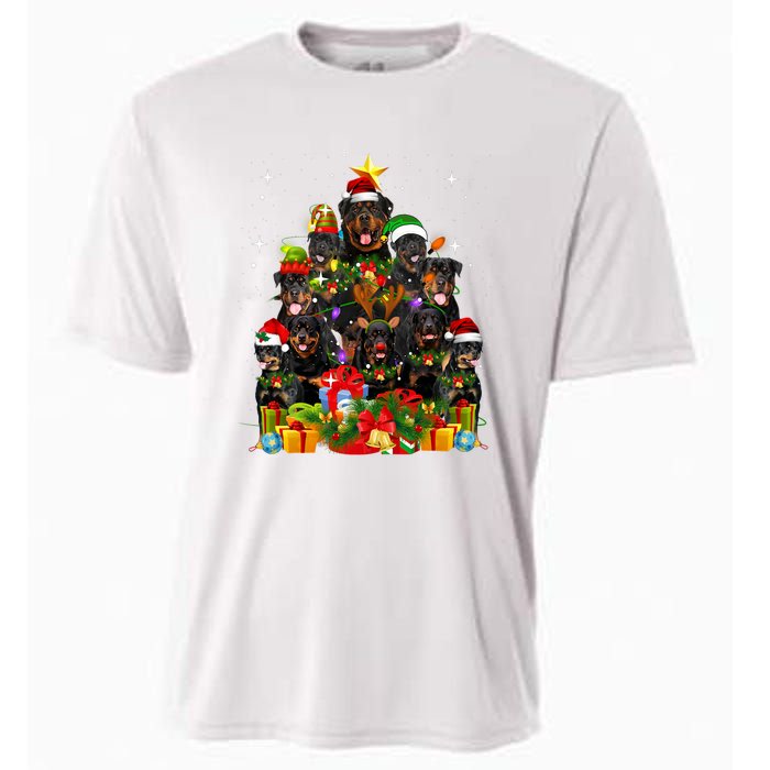 Rottweiler Christmas Tree Lights Santa Hat Holiday Costume Cooling Performance Crew T-Shirt