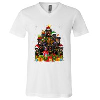 Rottweiler Christmas Tree Lights Santa Hat Holiday Costume V-Neck T-Shirt