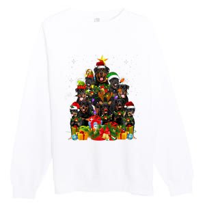 Rottweiler Christmas Tree Lights Santa Hat Holiday Costume Premium Crewneck Sweatshirt