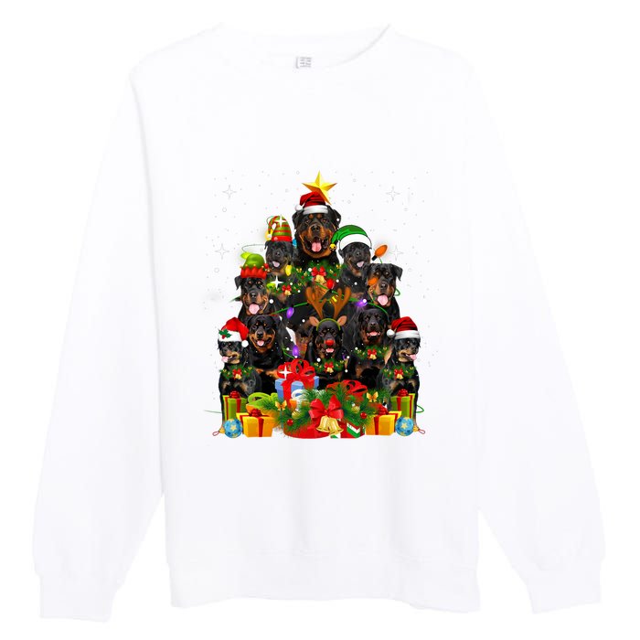 Rottweiler Christmas Tree Lights Santa Hat Holiday Costume Premium Crewneck Sweatshirt