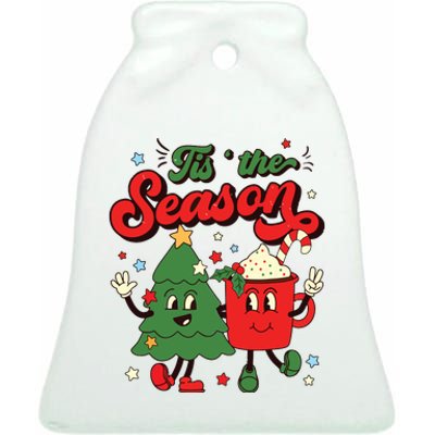 Retro Christmas Tis The Season Christmas Tree Coffee Latte Ceramic Bell Ornament