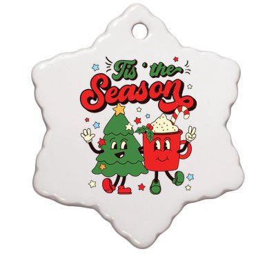 Retro Christmas Tis The Season Christmas Tree Coffee Latte Ceramic Star Ornament