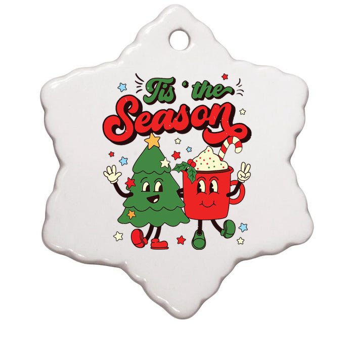 Retro Christmas Tis The Season Christmas Tree Coffee Latte Ceramic Star Ornament