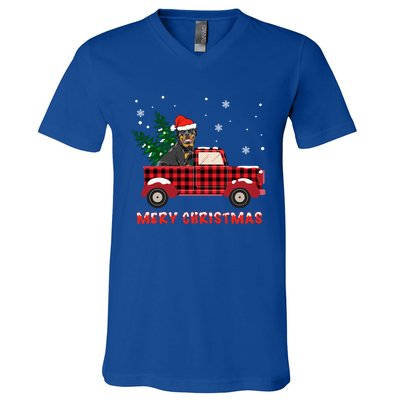 Rottweilers Christmas Truck Tree Mom Dad Dog Gift V-Neck T-Shirt