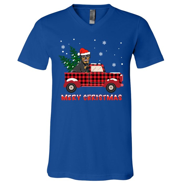 Rottweilers Christmas Truck Tree Mom Dad Dog Gift V-Neck T-Shirt