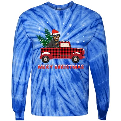 Rottweilers Christmas Truck Tree Mom Dad Dog Gift Tie-Dye Long Sleeve Shirt