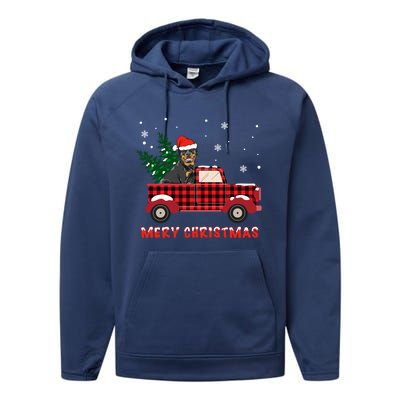 Rottweilers Christmas Truck Tree Mom Dad Dog Gift Performance Fleece Hoodie