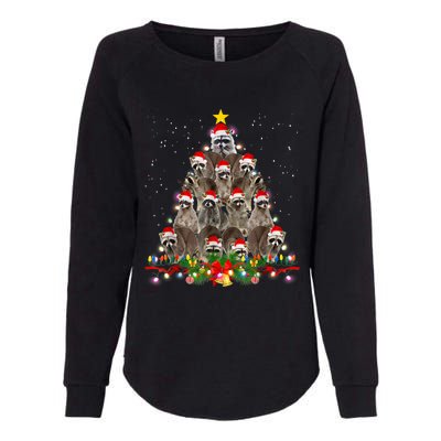 Raccoon Christmas Tree Lights Pajama Racoon Lover Xmas Womens California Wash Sweatshirt