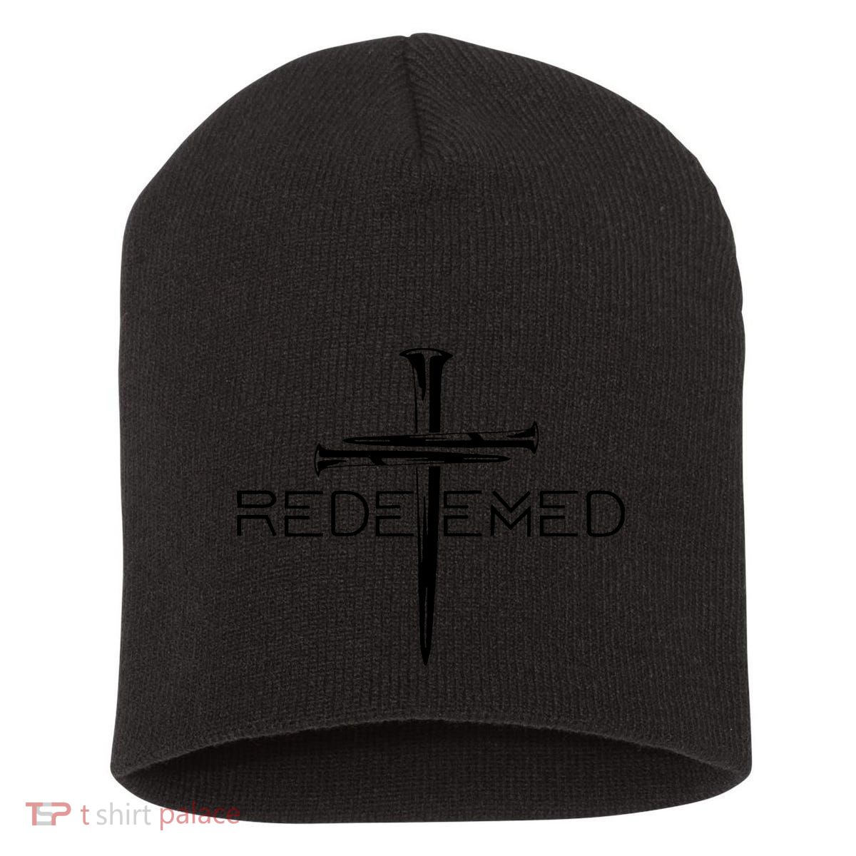 Redeemed Collection: The Ultimate Redeemer 3 Nails Cross Black On Black Short Acrylic Beanie
