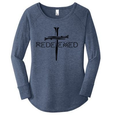 Redeemed Collection: The Ultimate Redeemer 3 Nails Cross Black On Black Women's Perfect Tri Tunic Long Sleeve Shirt