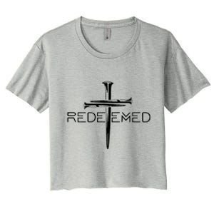 Redeemed Collection: The Ultimate Redeemer 3 Nails Cross Black On Black Women's Crop Top Tee