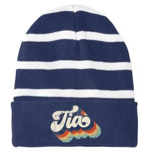 Retro Cute Tia For Auntie Best Tia Ever Aunt Striped Beanie with Solid Band