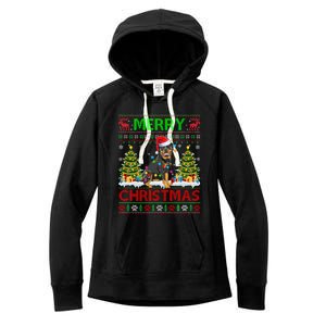 Rottweiler Christmas Ugly Sweater Rottweiler Tree Light Xmas Gift Women's Fleece Hoodie