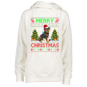 Rottweiler Christmas Ugly Sweater Rottweiler Tree Light Xmas Gift Womens Funnel Neck Pullover Hood