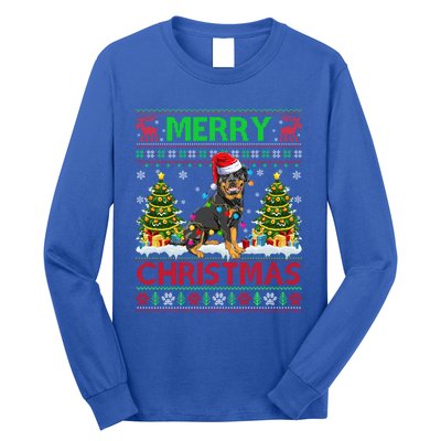 Rottweiler Christmas Ugly Sweater Rottweiler Tree Light Xmas Gift Long Sleeve Shirt