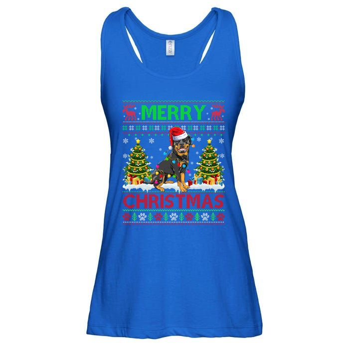 Rottweiler Christmas Ugly Sweater Rottweiler Tree Light Xmas Gift Ladies Essential Flowy Tank