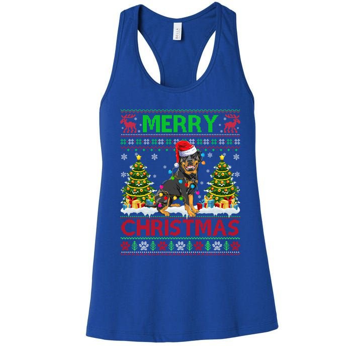 Rottweiler Christmas Ugly Sweater Rottweiler Tree Light Xmas Gift Women's Racerback Tank