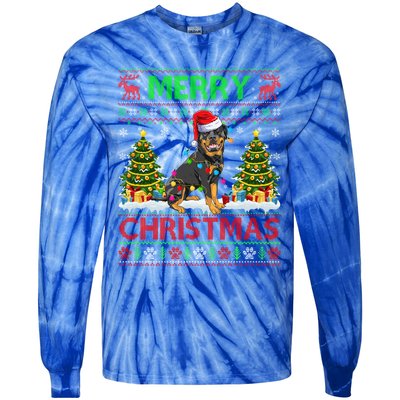 Rottweiler Christmas Ugly Sweater Rottweiler Tree Light Xmas Gift Tie-Dye Long Sleeve Shirt