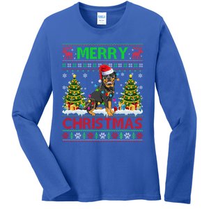 Rottweiler Christmas Ugly Sweater Rottweiler Tree Light Xmas Gift Ladies Long Sleeve Shirt