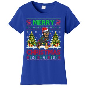 Rottweiler Christmas Ugly Sweater Rottweiler Tree Light Xmas Gift Women's T-Shirt