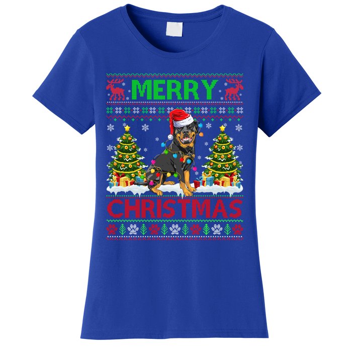 Rottweiler Christmas Ugly Sweater Rottweiler Tree Light Xmas Gift Women's T-Shirt