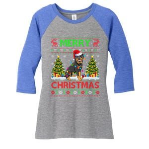 Rottweiler Christmas Ugly Sweater Rottweiler Tree Light Xmas Gift Women's Tri-Blend 3/4-Sleeve Raglan Shirt