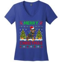 Rottweiler Christmas Ugly Sweater Rottweiler Tree Light Xmas Gift Women's V-Neck T-Shirt