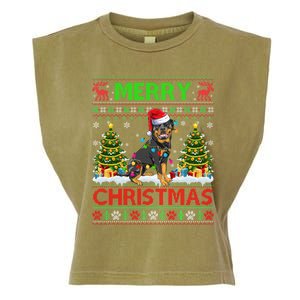 Rottweiler Christmas Ugly Sweater Rottweiler Tree Light Xmas Gift Garment-Dyed Women's Muscle Tee