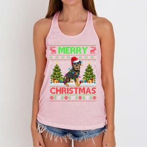 Rottweiler Christmas Ugly Sweater Rottweiler Tree Light Xmas Gift Women's Knotted Racerback Tank