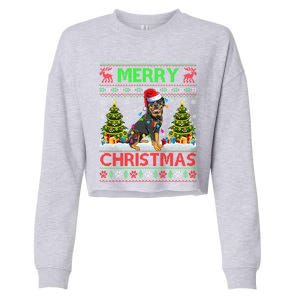 Rottweiler Christmas Ugly Sweater Rottweiler Tree Light Xmas Gift Cropped Pullover Crew