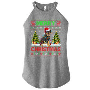 Rottweiler Christmas Ugly Sweater Rottweiler Tree Light Xmas Gift Women's Perfect Tri Rocker Tank